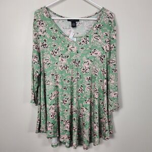 NWT Joan Vass New York Cut & Sewn long sleeve Top Plus Floral Printed Sz 1X